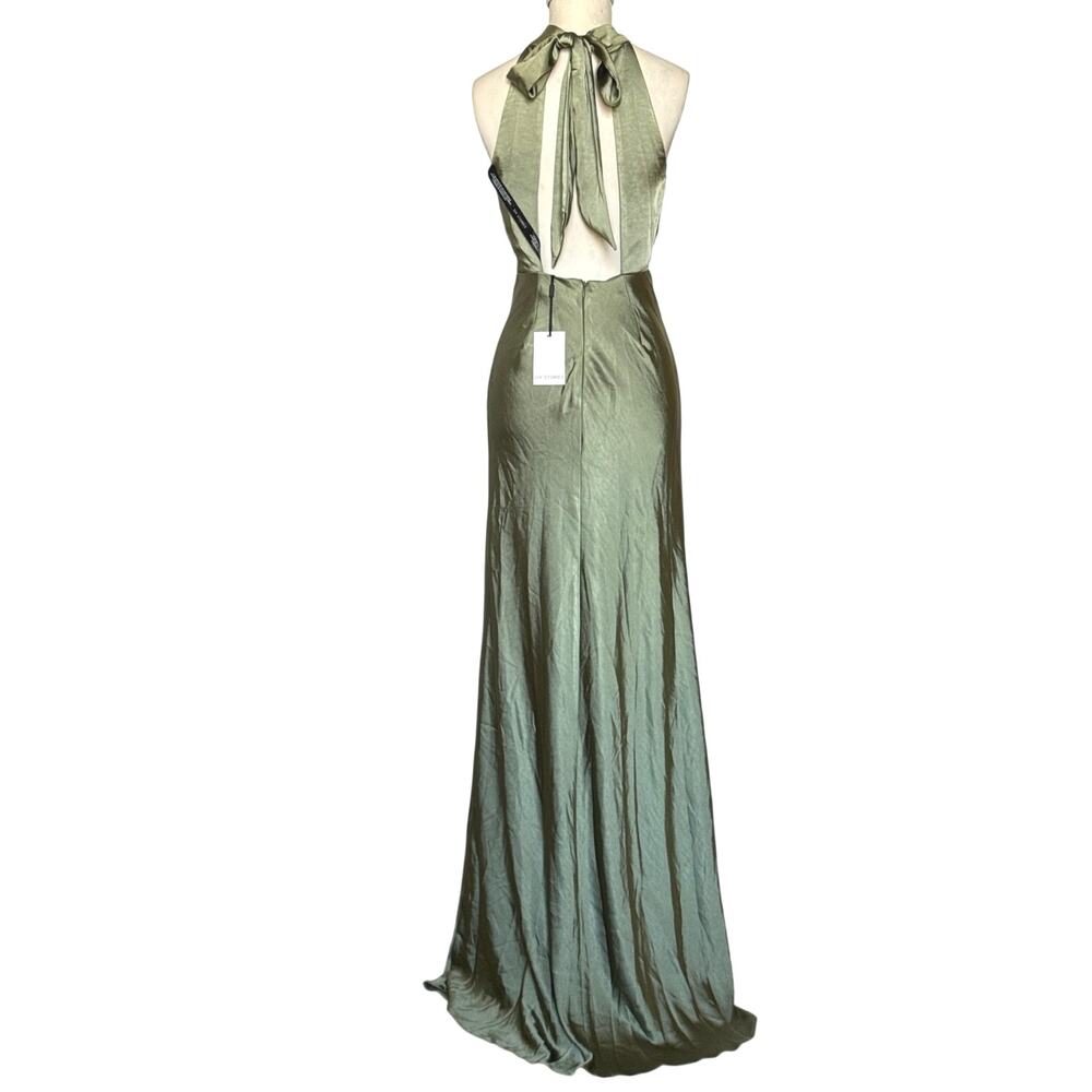 Six Stories Nwt Metallic Halter Neck Satin Bridesmaid Dress Moss Green Size 2 — image 4 of 8